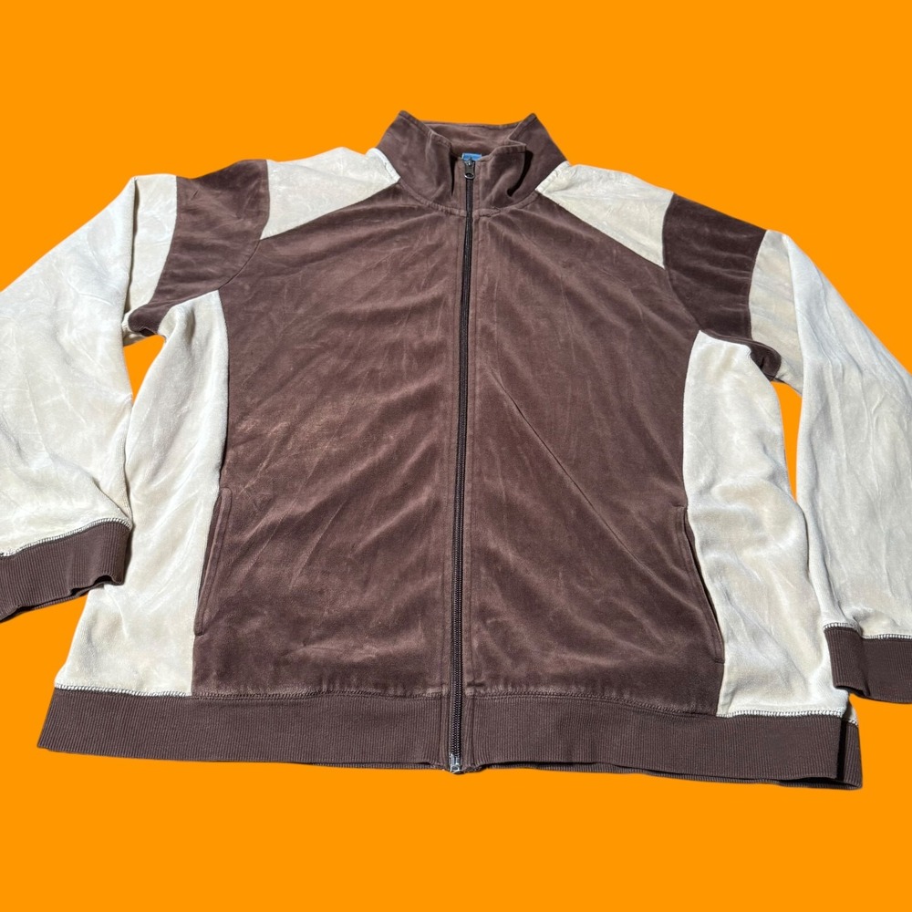 Soho Lady Women's Y2K Full Zip Velour Sweatshirt Brown Beige Size Large